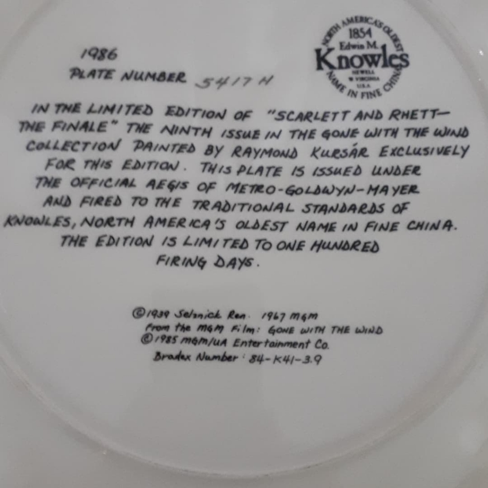 Limited Edition Gone With The Wind Collector's Plate. - Picture 2 of 3